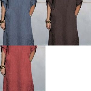 Lot of 3..Red,Blue and Brown 3/4 Tab Sleeve Dress..NWOT